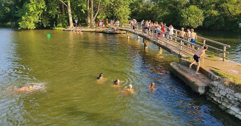 People swimming in the Thames in Oxford People swimming in the Thames in Oxford