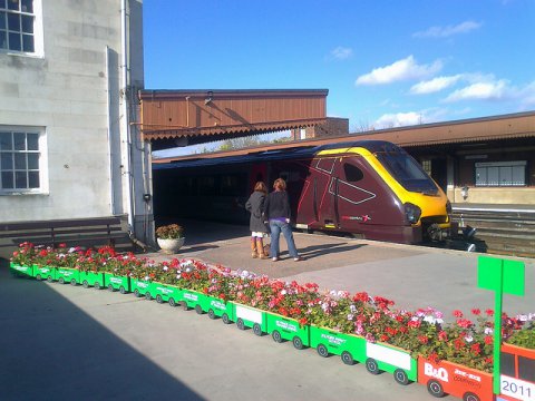 Flower pots on station Photo of flower pots on station