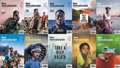 A collage of New Internationalist covers