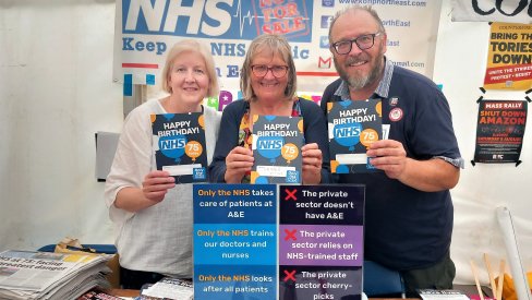 Photo of campaigners sharing the 'Only the NHS' graphic
