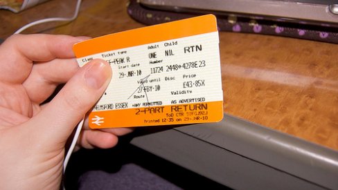 Photo of train ticket in hand